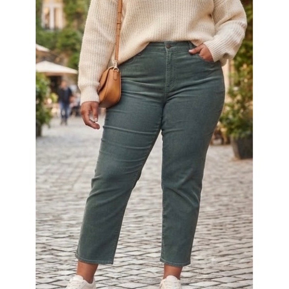 American Eagle Mom Straight High Rise Green Corduroy Jeans Size 16